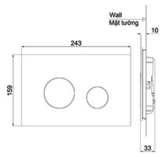 Bản vẽ kích thước nút nhấn MB174P#WH gắn bồn cầu treo tường TOTO