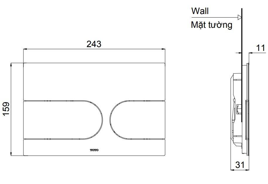 Bản vẽ kích thước nắp đậy nút nhấn TOTO MB175M FG