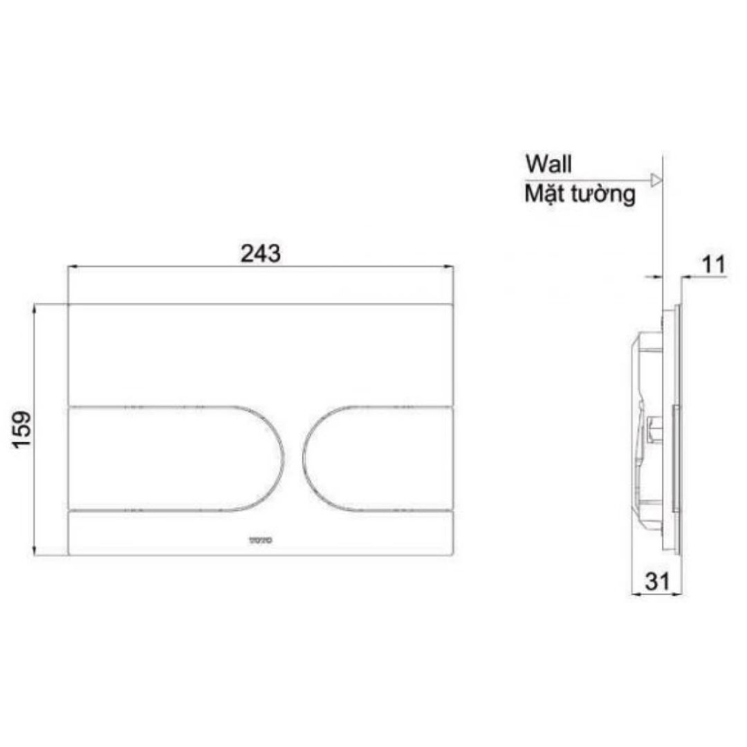 Bản vẽ kích thước nắp đậy nút nhấn bồn cầu MB175M#W