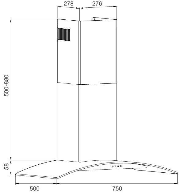 Bản vẽ kỹ thuật máy hút mùi áp tường MC-750E Malloca