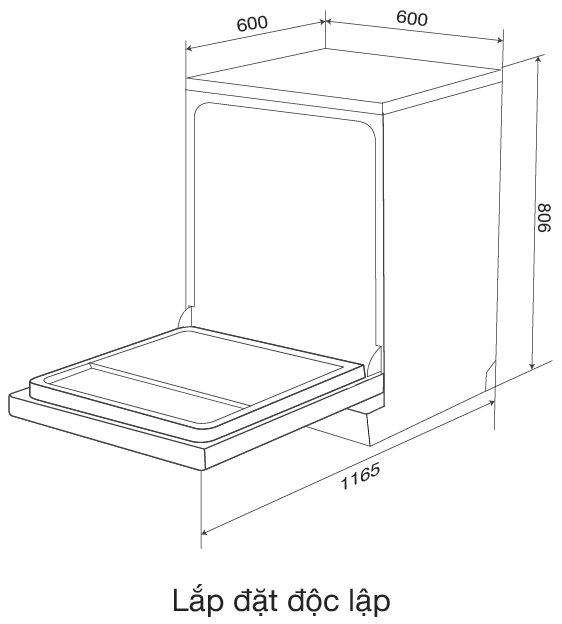 Bản vẽ kỹ thuật máy rửa chén Malloca WQP12 7635BS lắp độc lập