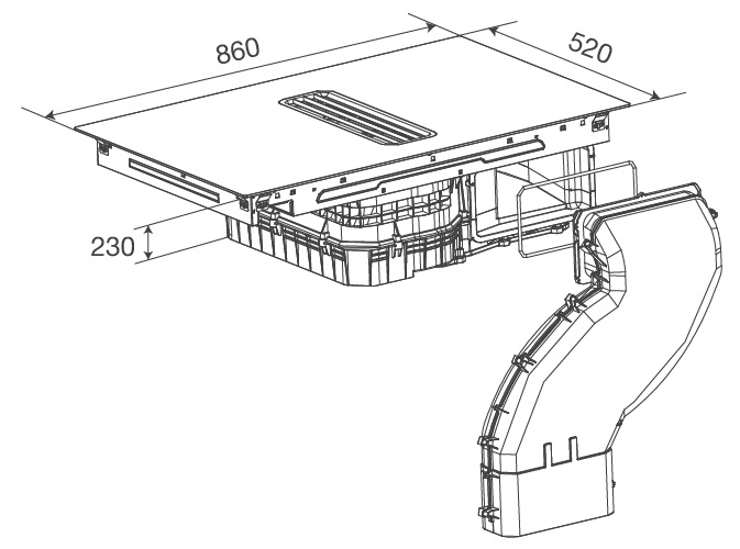 Bản vẽ kỹ thuật Malloca HIH 860 FZ bếp điện kết hợp hút mùi