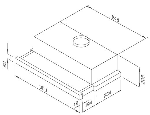 Bản vẽ kỹ thuật máy hút mùi âm tủ MH 90SMC Malloca