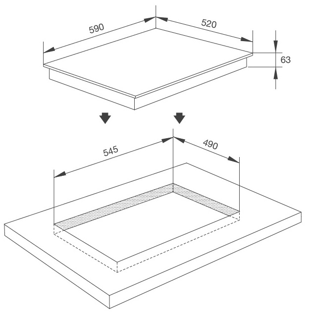 Bản vẽ kỹ thuật bếp 3 vùng nấu Malloca MI593 W