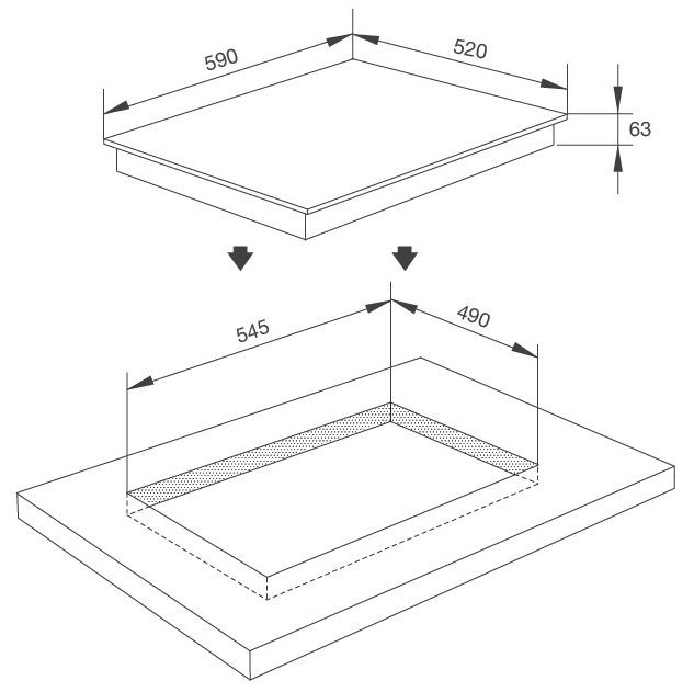 Bản vẽ kỹ thuật bếp 3 từ Malloca MI593 B