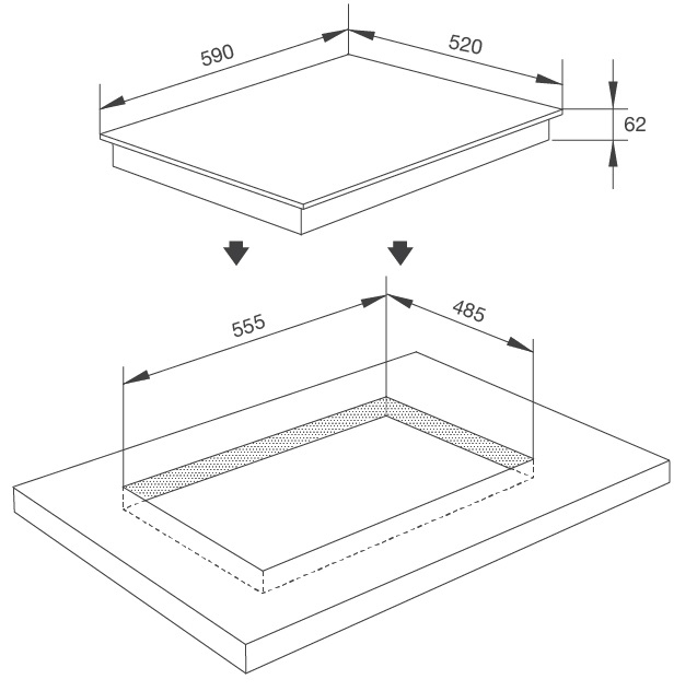 Bản vẽ kỹ thuật bếp 3 vùng nấu Malloca MI593FZ