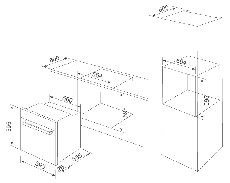 Bản vẽ kích thước MOV 656 ECO lò nướng điện âm tủ Malloca