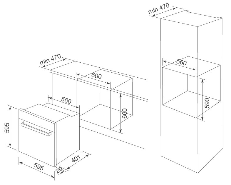 Bản vẽ kỹ thuật lò nướng âm tủ Malloca MOV606 AF
