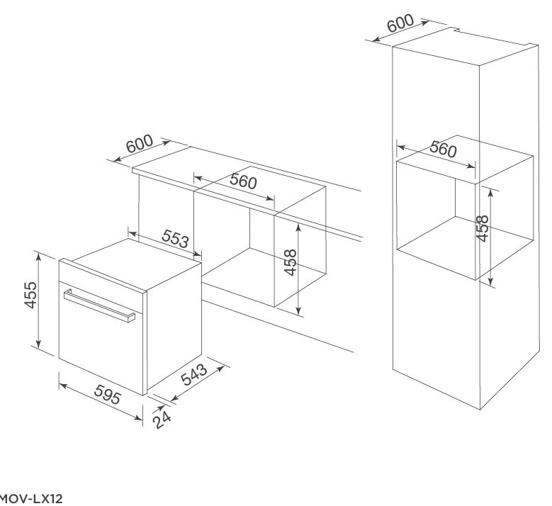 Bản vẽ Malloca MOV LX12 lò nướng âm tủ