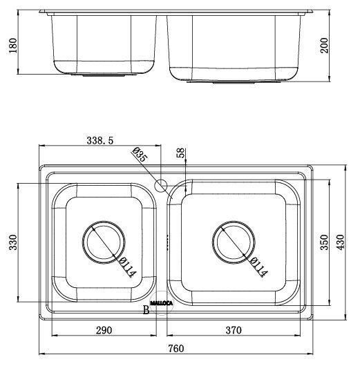 Bản vẽ chậu Malloca MS-2076EP