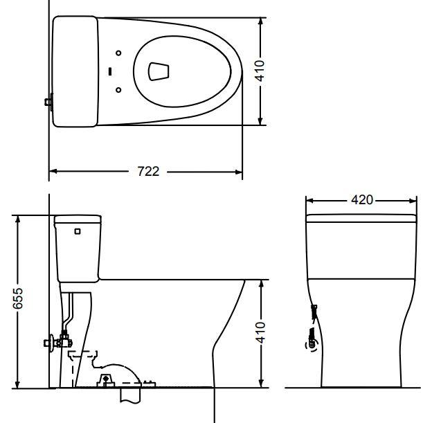 Bản vẽ bồn cầu TOTO MS188 nắp rửa cơ TCW1211A