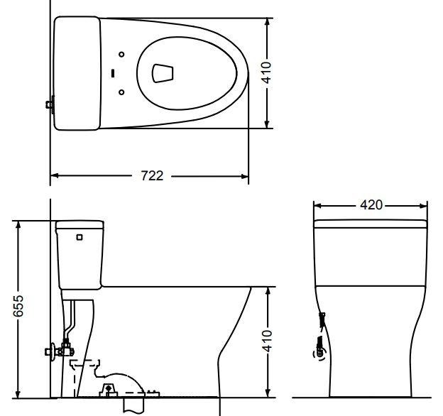 Bản vẽ kích thước bàn cầu điện tử TOTO C188