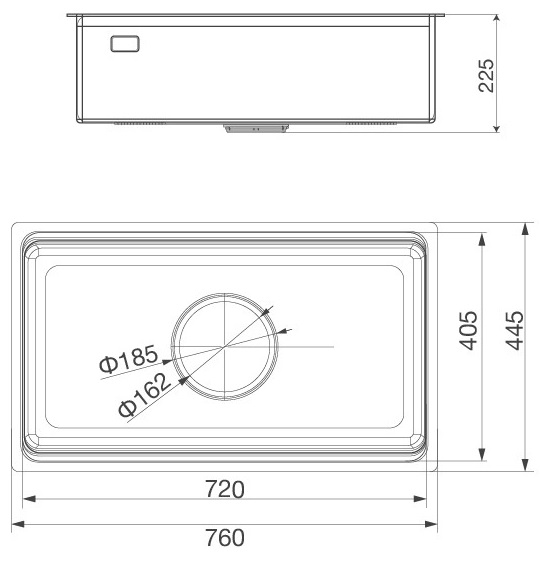Bản vẽ kích thước chậu inox 304 Malloca MS 7645 LINEN