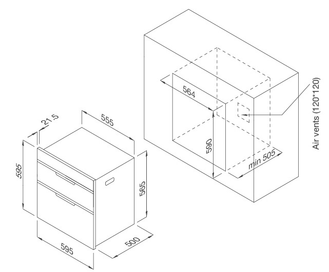 Bản vẽ kích thước máy sấy chén dĩa Malloca MSC-1005 âm tủ