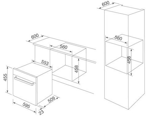 Bản vẽ kích thước lò hấp Malloca MST-48CP âm tủ 48 lít