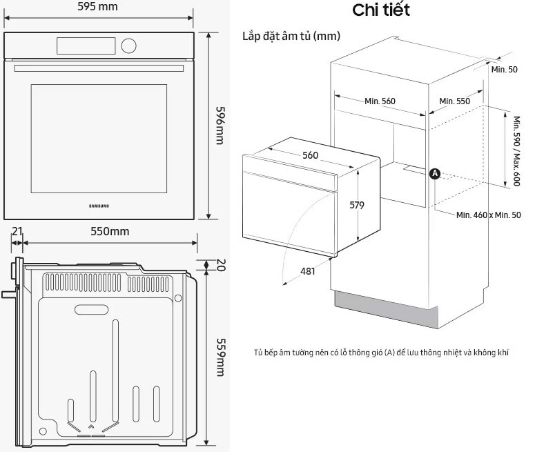 Bản vẽ kỹ thuật lò nướng Samsung NV7B41201AS SV lắp âm