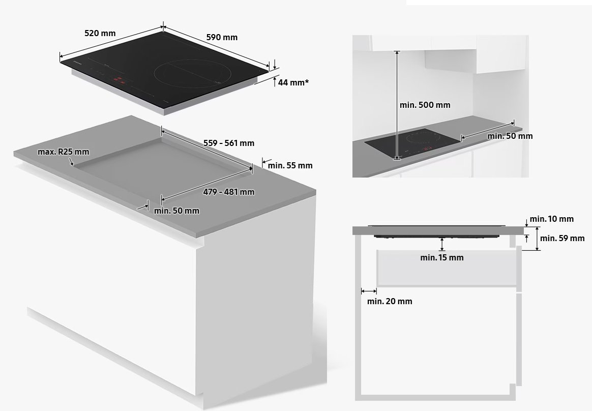 Bản vẽ bếp từ 3 bếp NZ63B5046FK SV SAMSUNG
