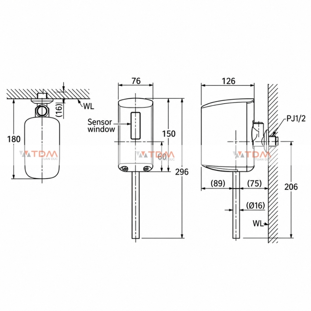 Bản vẽ kỹ thuật van xả tiểu cảm ứng INAX OKU AT131SD