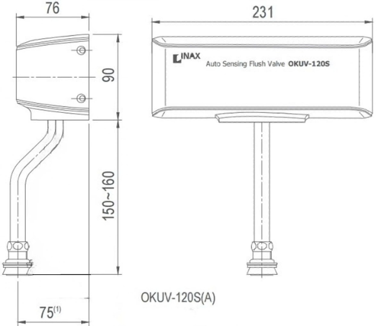 Bản vẽ kỹ thuật van xả tiểu cảm ứng INAX OKU120S(A)