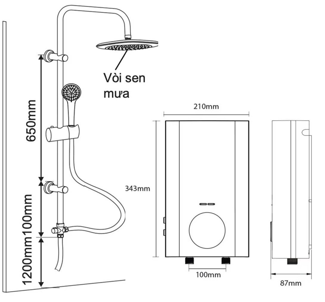 Bản vẽ kích thước máy Viessmann trực tiếp P1 45P-V Black Vitowell Easy Premium