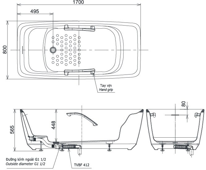 Bản vẽ bồn tắm TOTO PJY1724BHPWEN#TBL TVBF412
