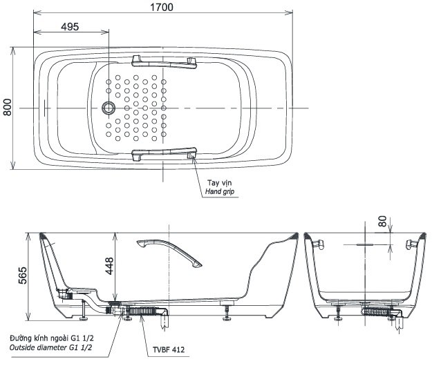 Bản vẽ bồn tắm TOTO PJY1724WPWEN#TBL TVBF412