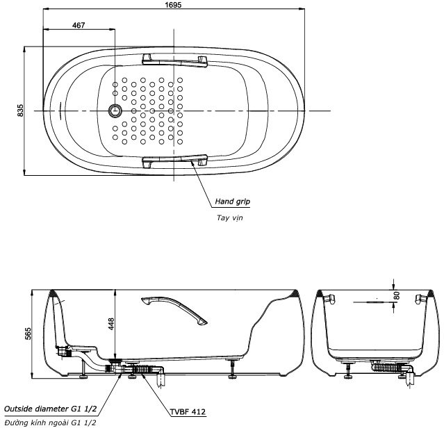 Bản vẽ bồn tắm TOTO PJY1744BHPWEN#TBL TVBF412