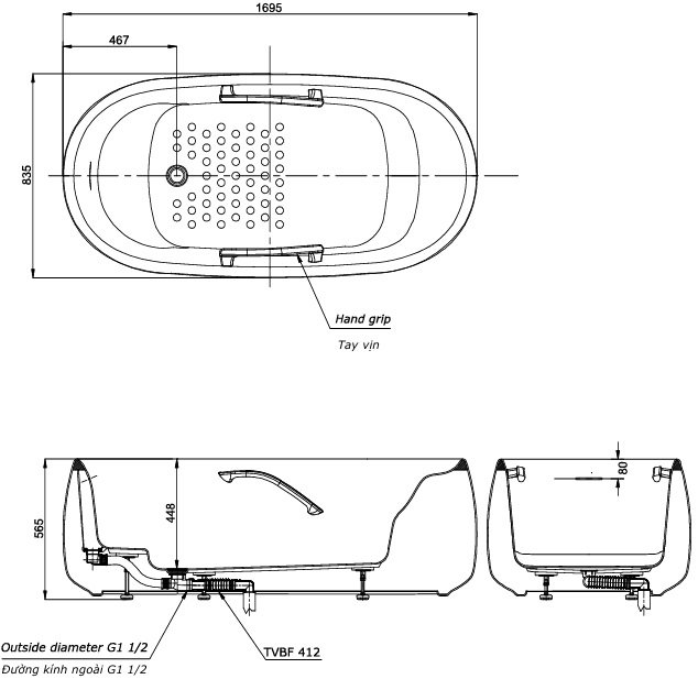 Bản vẽ bồn tắm TOTO PJY1744WPWEN#TBL TVBF412