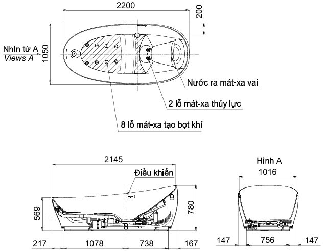 Bản vẽ bồn tắm TOTO PJYD2200PWE-TBL