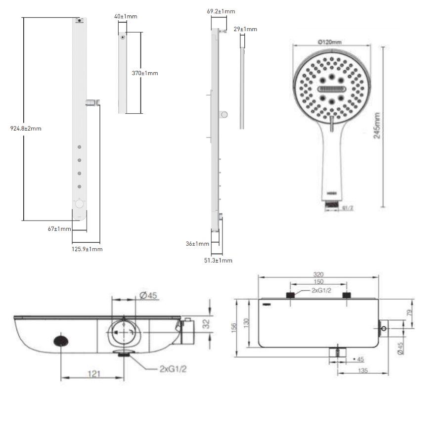 Bản vẽ kích thước sen tắm nhiệt độ MOEN S078BL-68233MBL