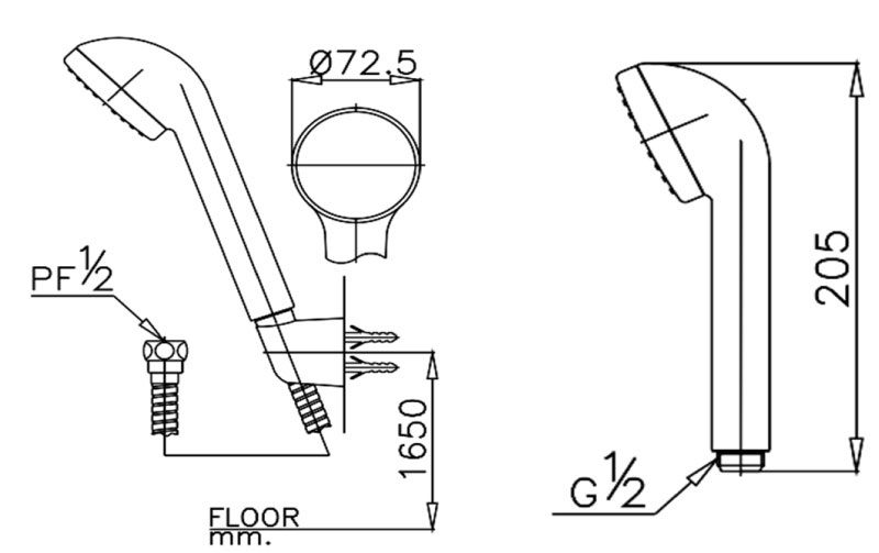 Bản vẽ  kích thước tay sen S17 HM cotto