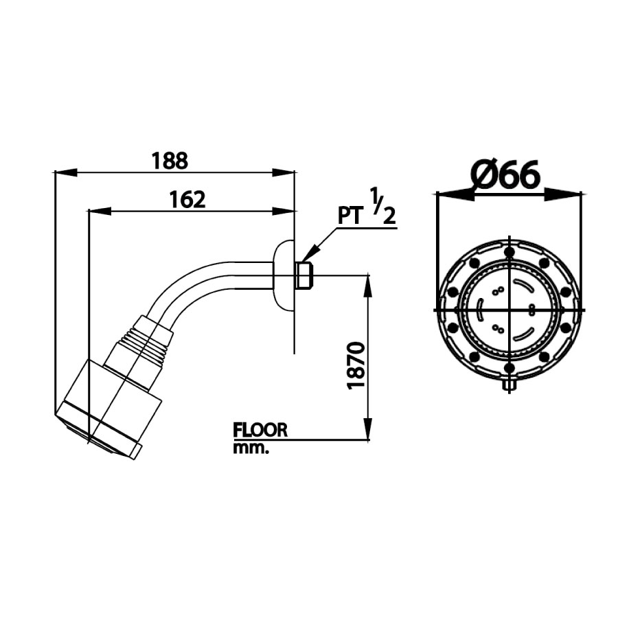 Bản vẽ kích thước bát sen gắn tường S38 HM Cotto