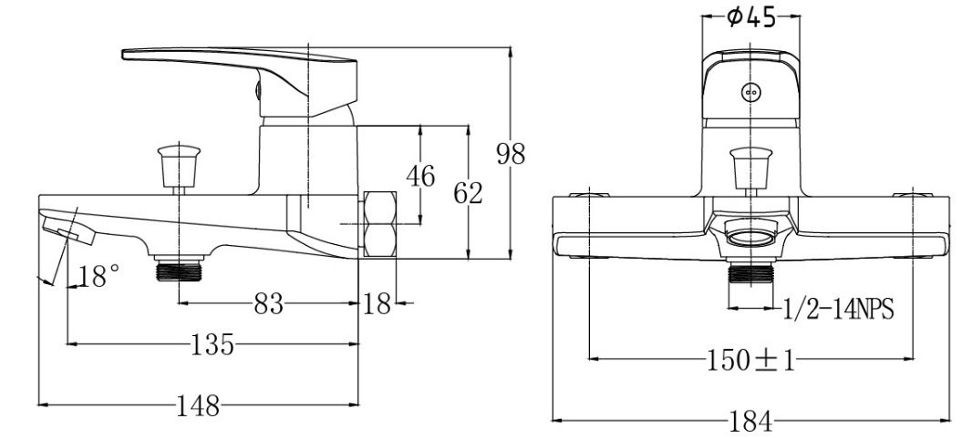 Bản vẽ vòi sen S 393 CW Caesar nóng lạnh