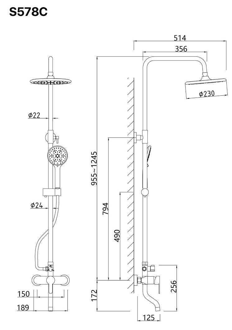 Bản vẽ kích thước sen cây Caesar S578C