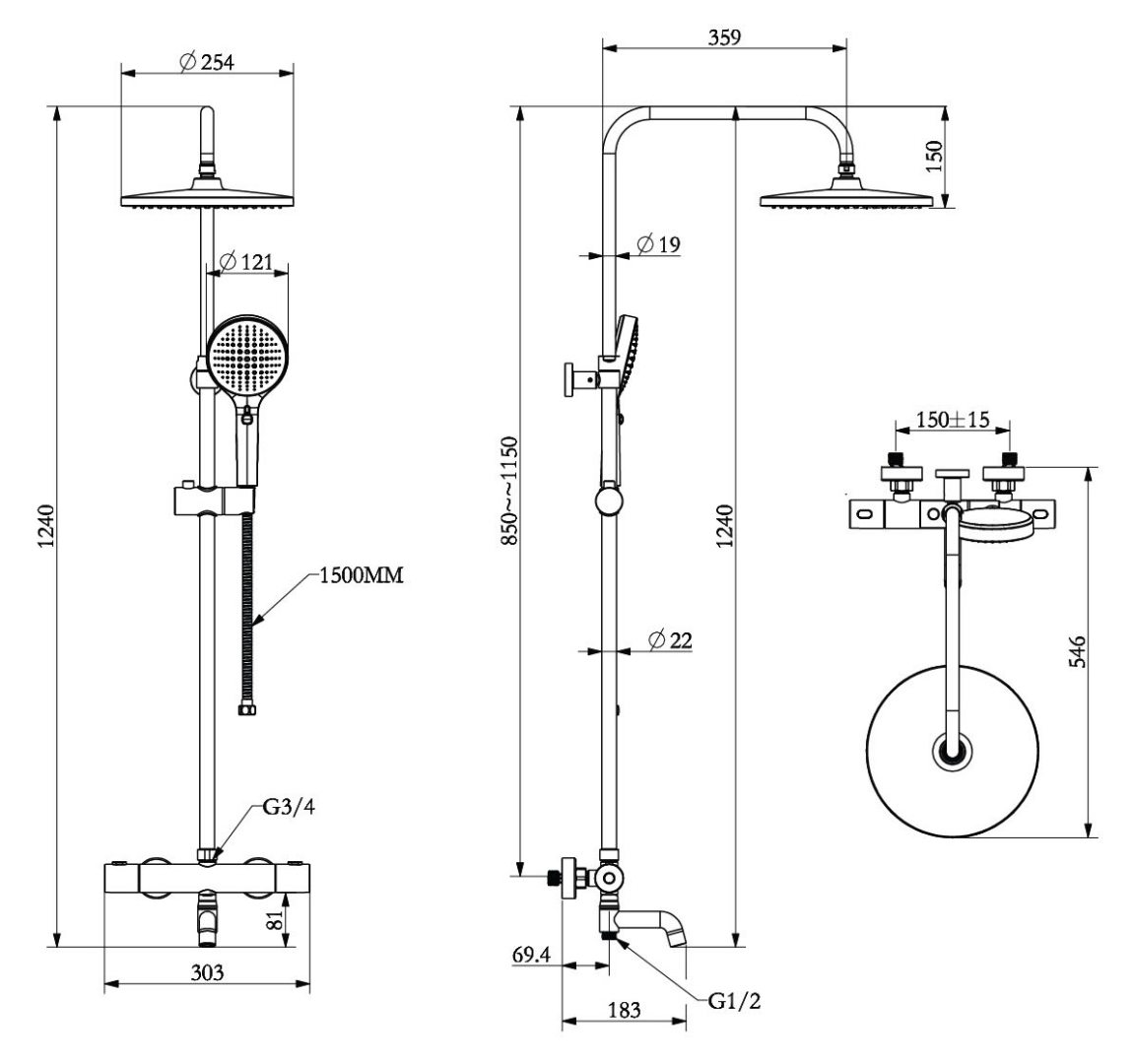 Bản vẽ sen cây Caesar S1038S tắm đứng