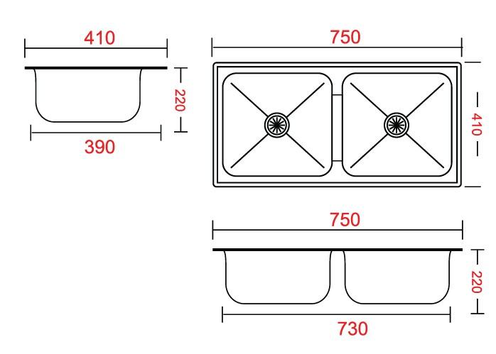 Kích thước chậu 2 hố Sơn Hà S76