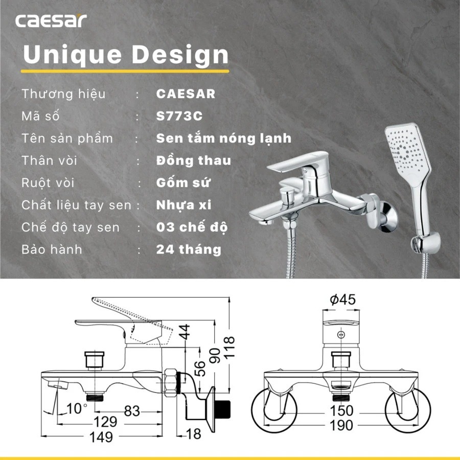 Bản vẽ chi tiết củ sen Caesar S773C