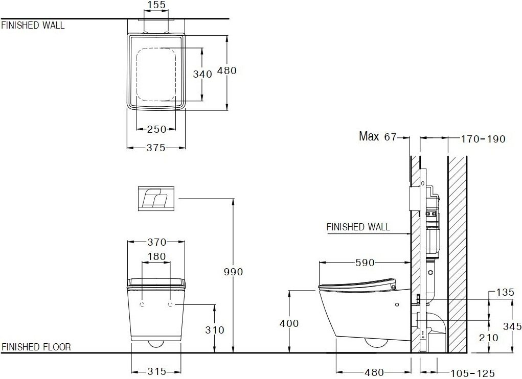 Bản vẽ kích thước bồn cầu SC19337 Cotto