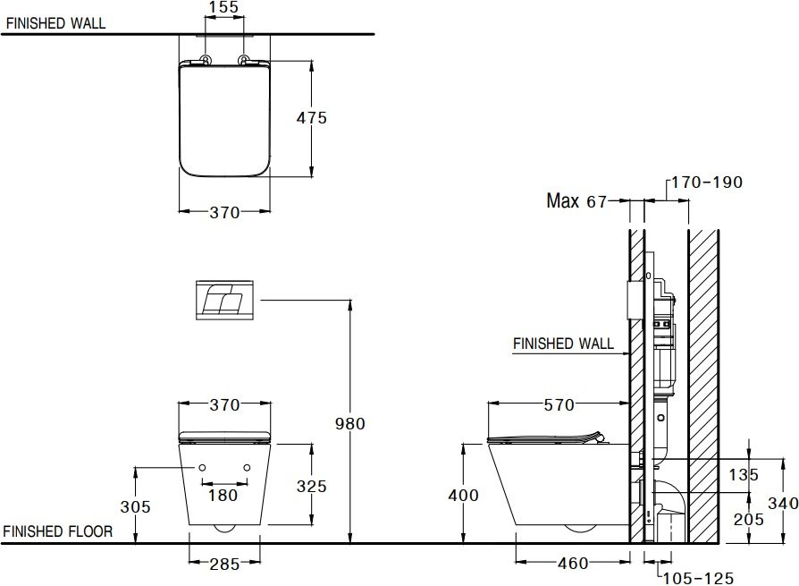 Bản vẽ kích thước bồn cầu SC 197627F Cotto