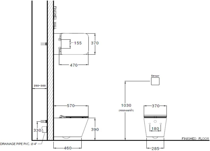 Bản vẽ kích thước bồn cầu SC 197627T Cotto