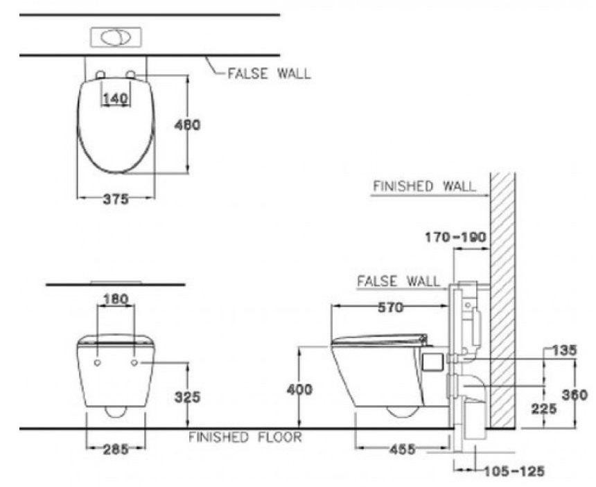 Bản vẽ kích thước bồn cầu SC 1986T Cotto