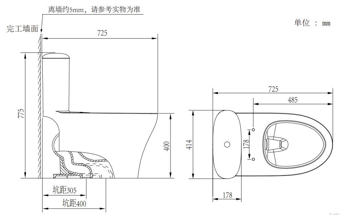 Bản vẽ kích thước bồn cầu Moen SW0152C khối