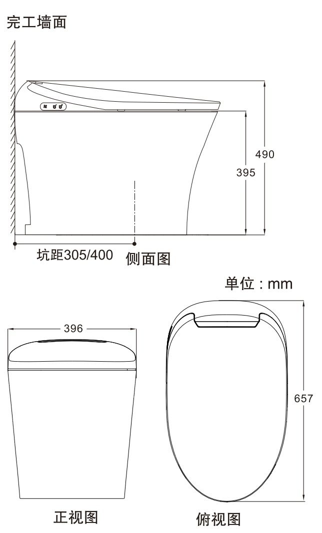 Bản vẽ kích thước bồn cầu thông minh Moen SW 1091 C