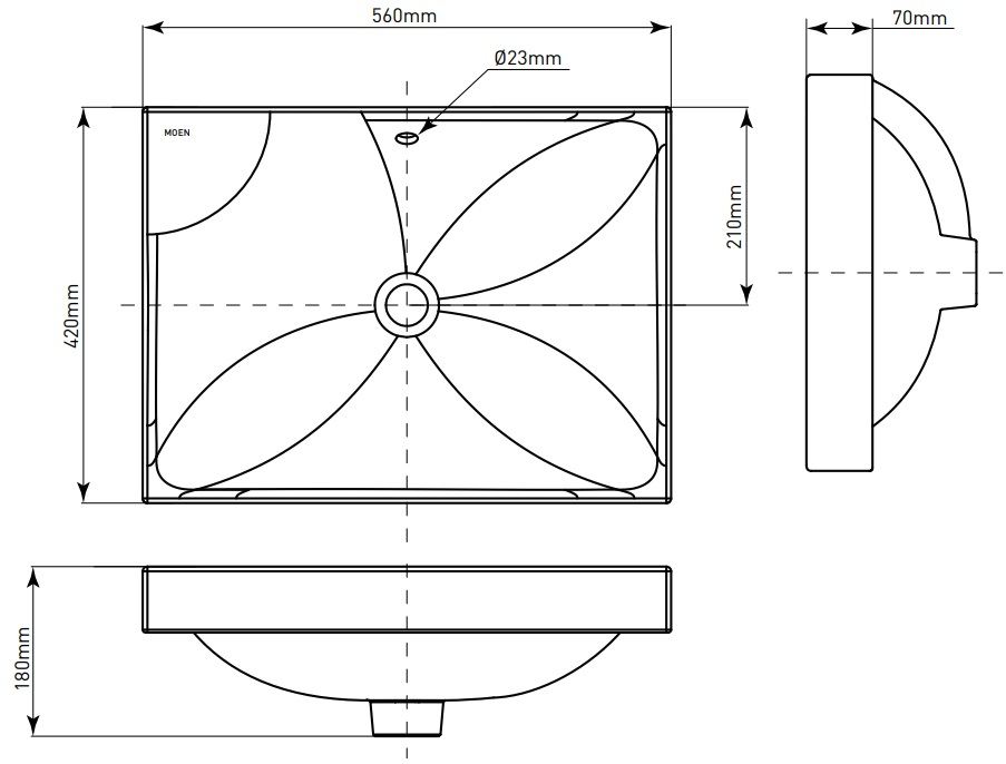 Bản vẽ kích thước lavabo MOEN SW 51530 Kerry
