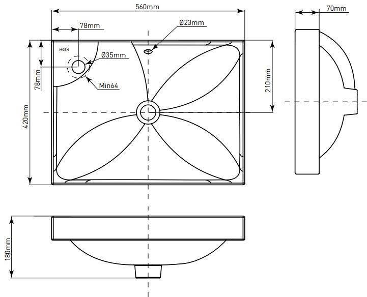 Bản vẽ kích thước lavabo MOEN SW 51531