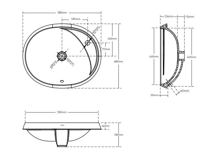 Bản vẽ kỹ thuật chậu lavabo bán âm bàn SW53721