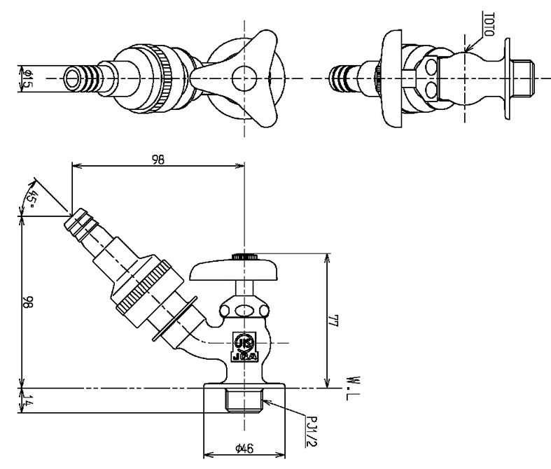 Bản vẽ vòi nước Toto T28UNH13