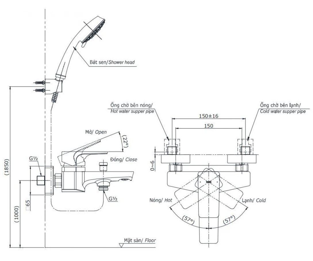 Bản vẽ bộ vòi sen TBG07302VA+TBW01035V TOTO