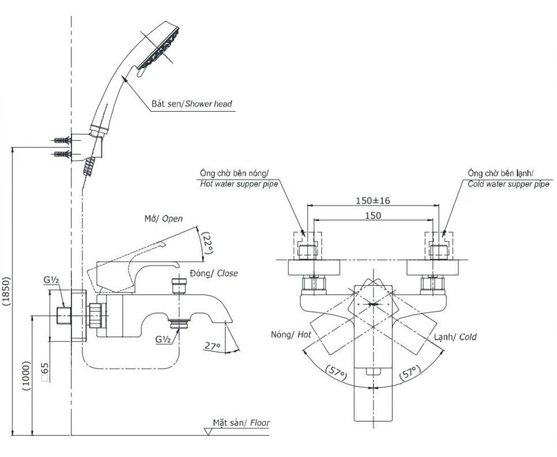 Bản vẽ bộ vòi sen TBG08302VA+TBW01010A TOTO