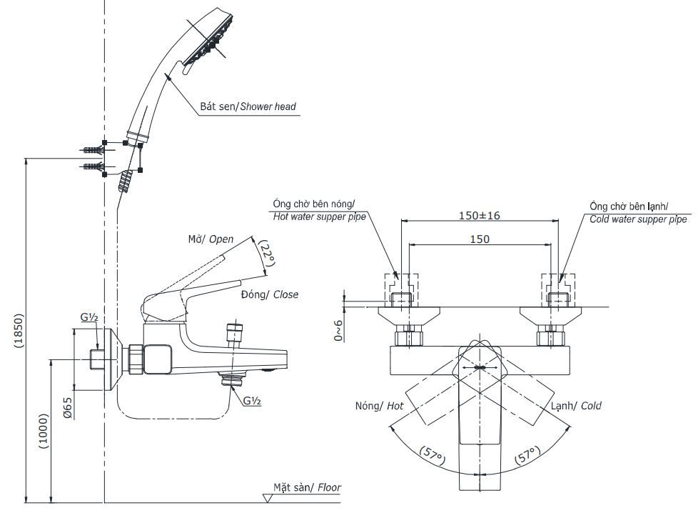 Củ Sen Tắm TOTO TBG10302VA Nóng Lạnh - Tuấn Đức